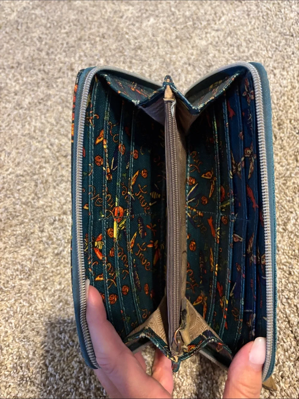 Sakroots Teal Floral Zip Phone Wallet Case with Orange Flowers